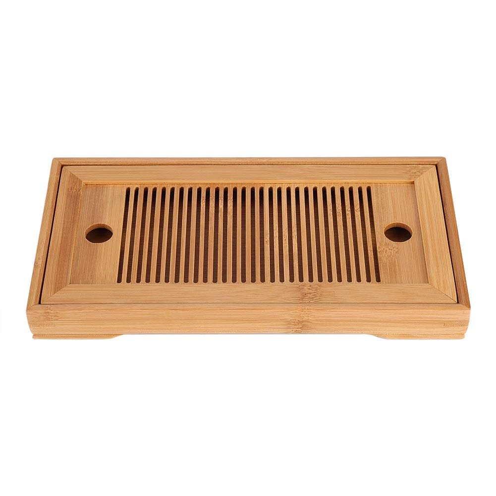 Nikou Bamboo Tea Tray Chinese Kungfu Tea Table Reservoir Type Serving Tray Box Mini Serving Table for Teahouse Home Office