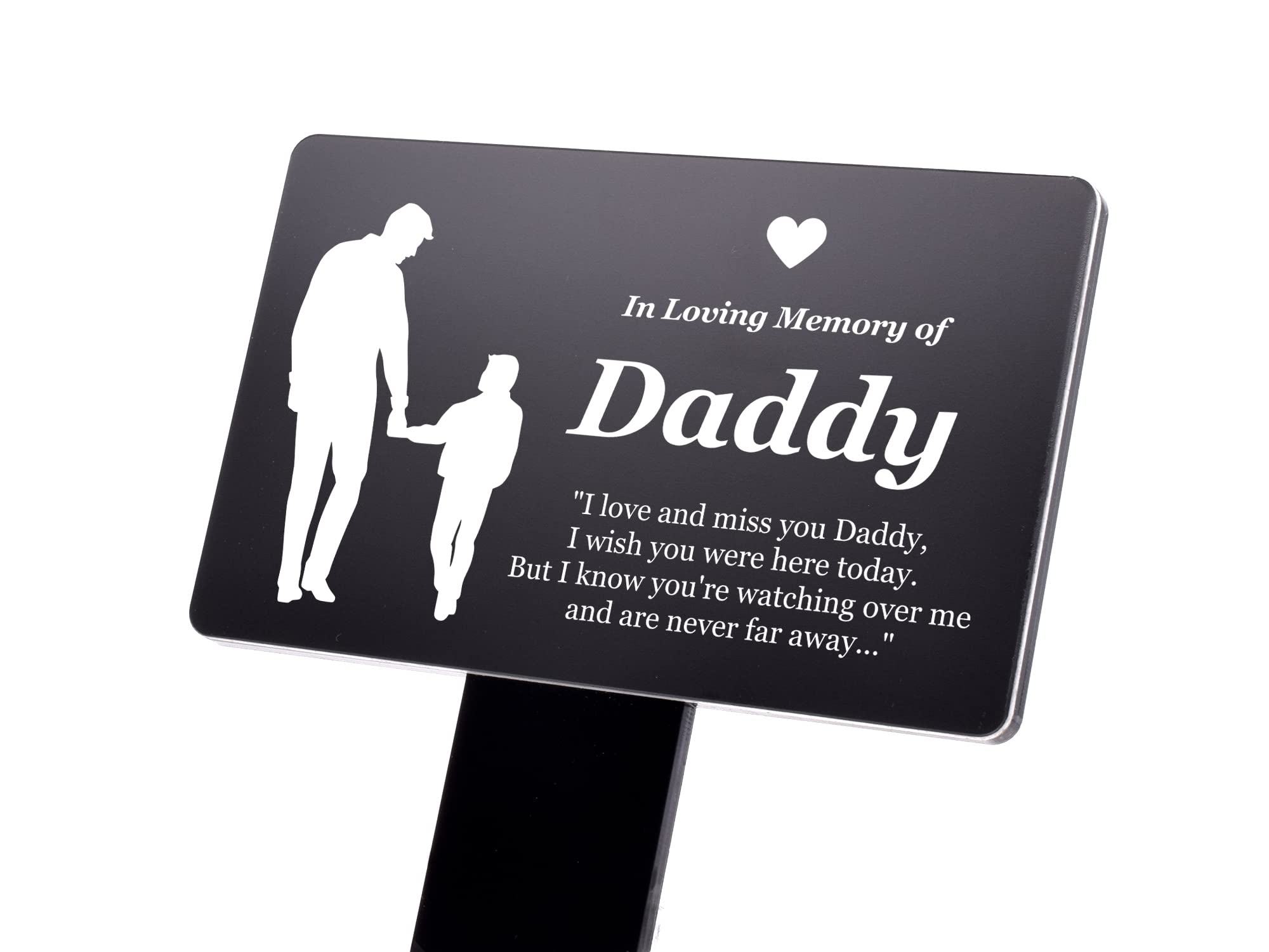 OriginDesigned In Loving Memory of Daddy - Engraved Memorial Stake with poem and (son) illustration (Gold/Silver/Copper or Black & White Plaque) (Black & White)