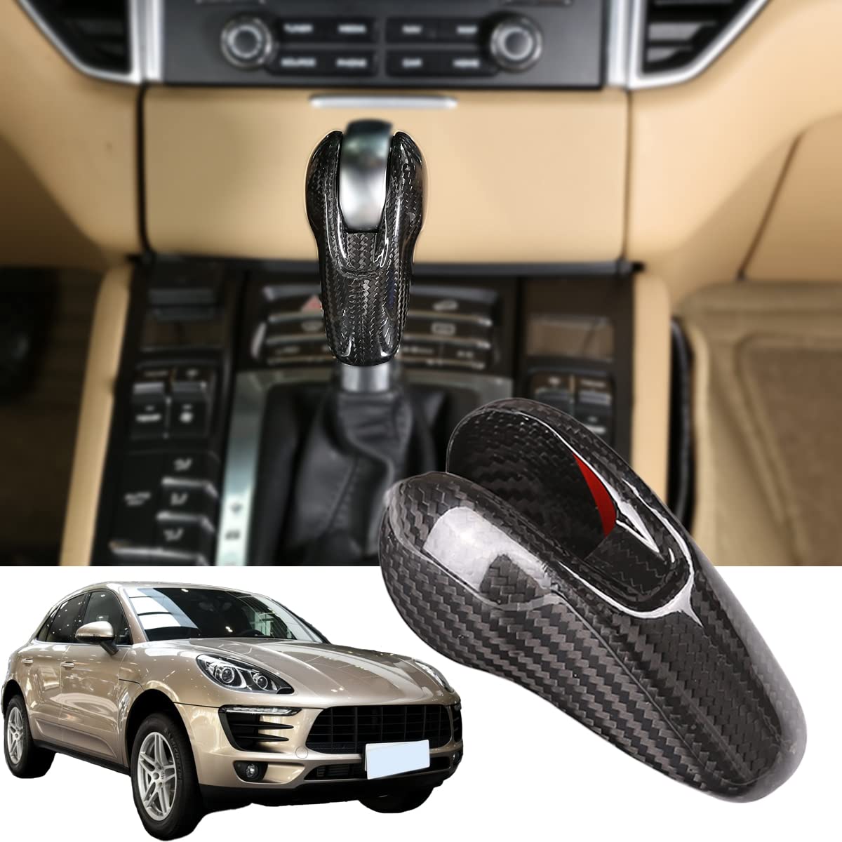 Photo 1 of 100% Real Carbon Fiber Interior Gear Shift Head Cover Knob Trim Car Accessories for Porsche Macan Panamera Cayman Boxster 911 718 2008-2020