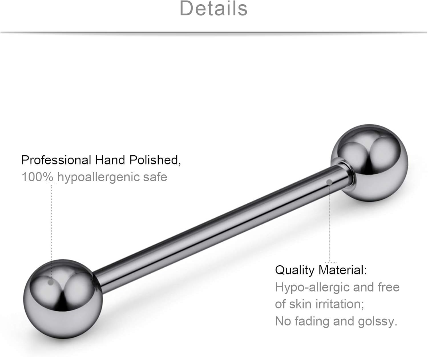 CIZME 1 Pair G23 Solid Titanium Tongue Bars Nipple Ring 16G 12/14/16mm Barbell Externally Threaded Piercing - Image 4