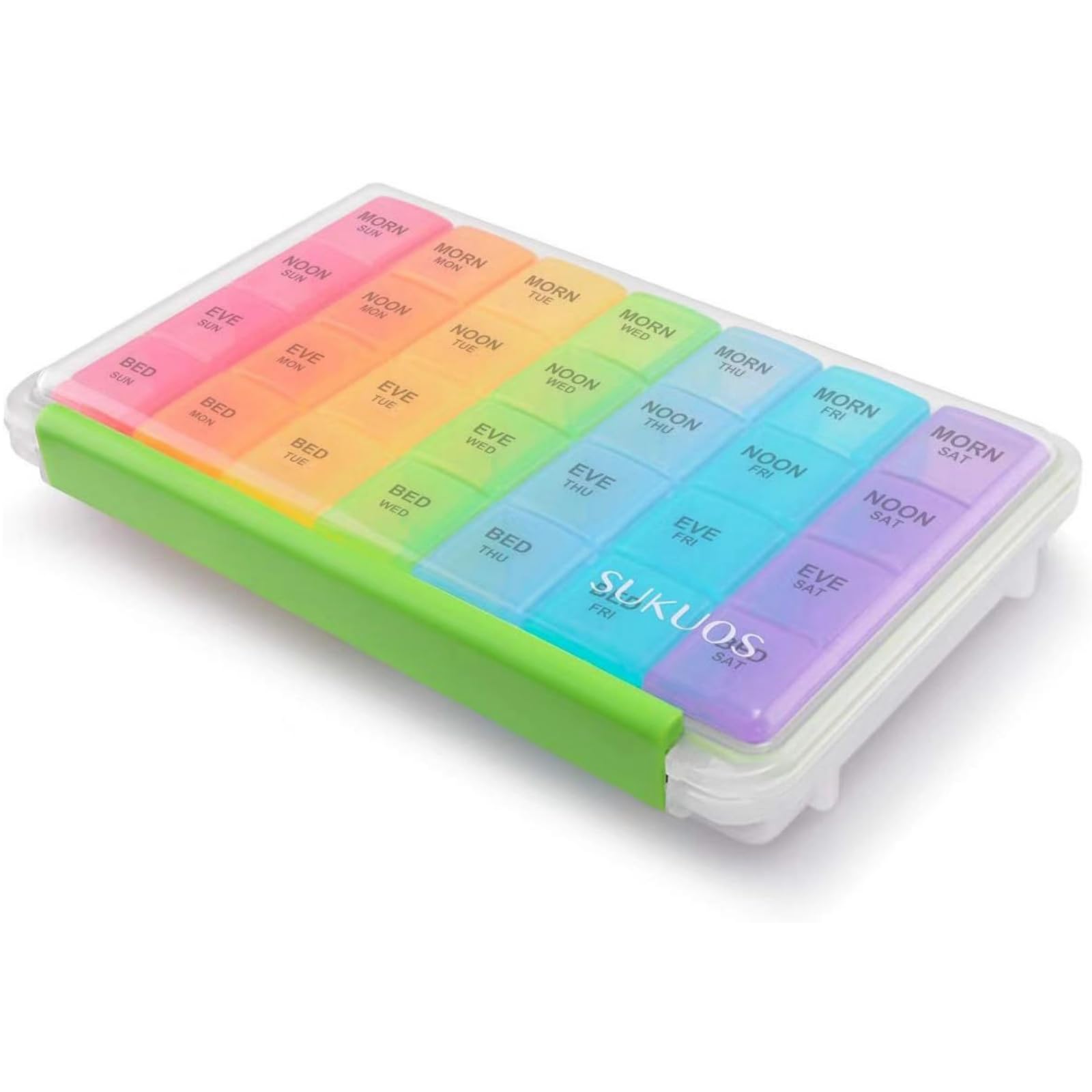 Photo 1 of Sukuos Large Weekly Pill Organizer 7 Day (4 Times a Day), Moisture-Resistant Daily Pill Box Medicine Cases for Vitamin/Fish Oil/Supplements - Rainbow Colors
