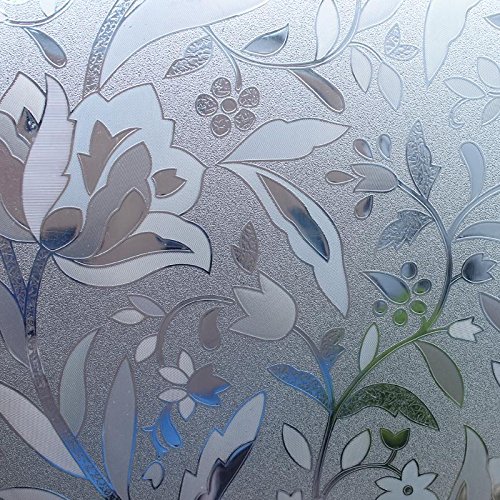 Leyden 24-by-72-Inch Cut Glass Tulips Pattern No-Glue 3D Static Decorative Glass Window Films