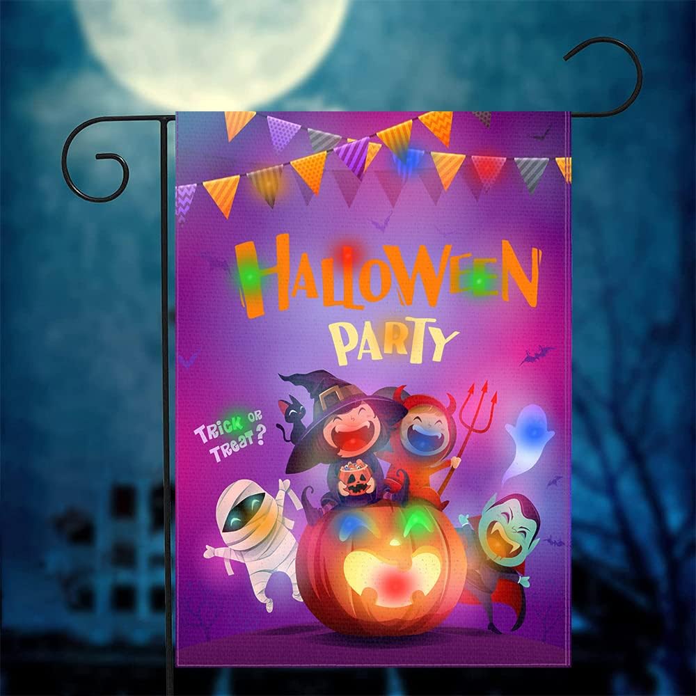 Flags - Halloween Decorations Outdoor,Halloween Garden Flag, Pudiceva LED Lighted Vertical Double Sided Burlap Happy Halloween Yard Flag for Outdoor Halloween Decor(12x18 Inch),Halloween Flag 02