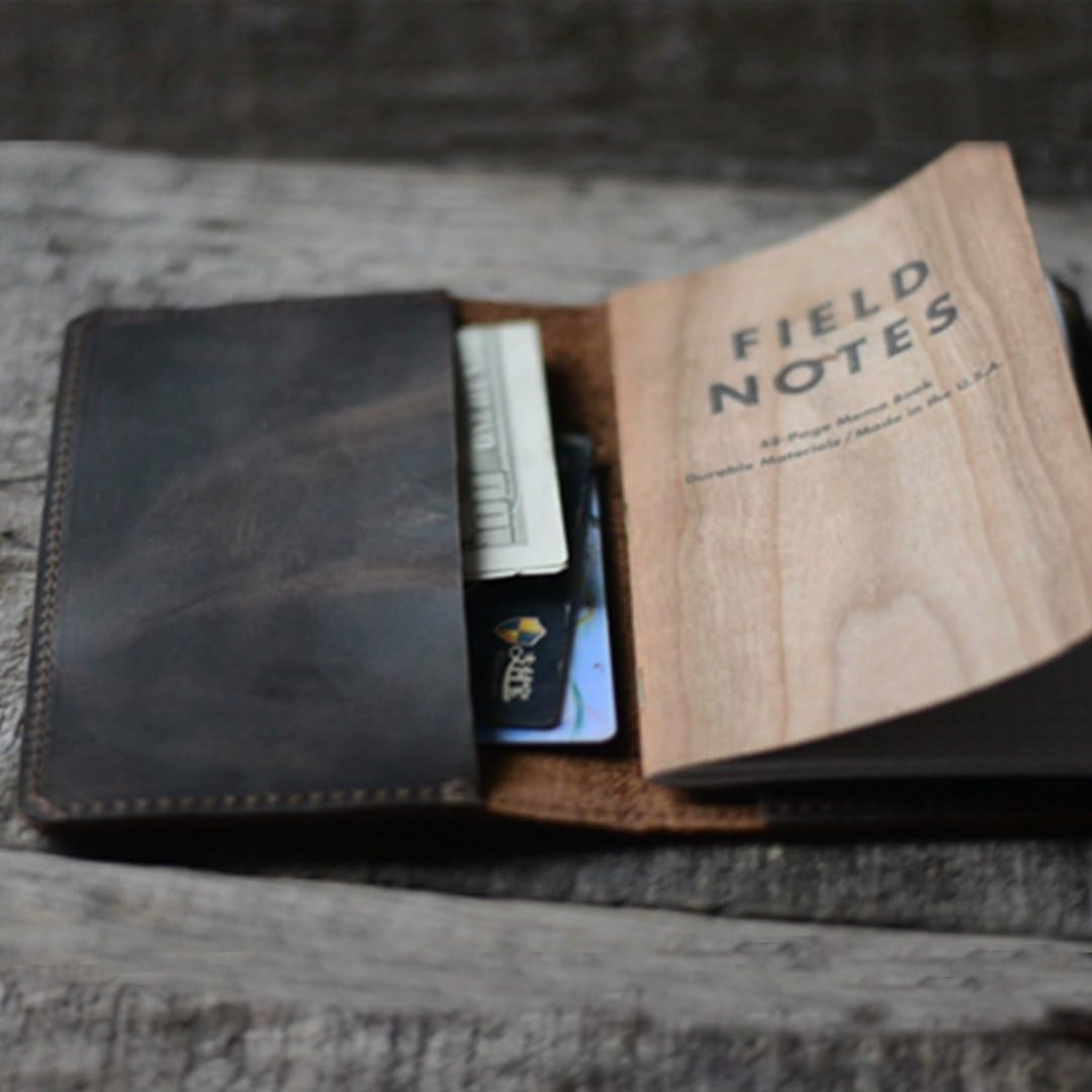 JJNUSA Leather Journal Cover for Field Notes Moleskine Cahier Notebook Pocket Size 3.5" x 5.5" Vintage Refillable Notepad Darkbrown - Image 4