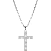 IQIC Cross Necklace for Men Women Silver Hip-Hop Statement Stainless Steel Rope Chian Cubic Zirconia Cross Pendant Necklace Christmas Party Jewelry Gifts