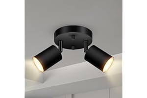 BRICOSMOCON 2 Light Track Lighting Fixtures Ceiling, Matte Black Round Directional Ceiling Spotlight, GU10 Flush Mount Track Fixture, Adjustable Modern LED Track Lights for Kitchen/Living Room, Bulb Not Included