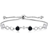 Gem Stone King Keren Hanan 925 Sterling Silver Women Adjustable Infinity Tennis Link Bracelet Round Black Onyx and Moissanite (2.02 Cttw)