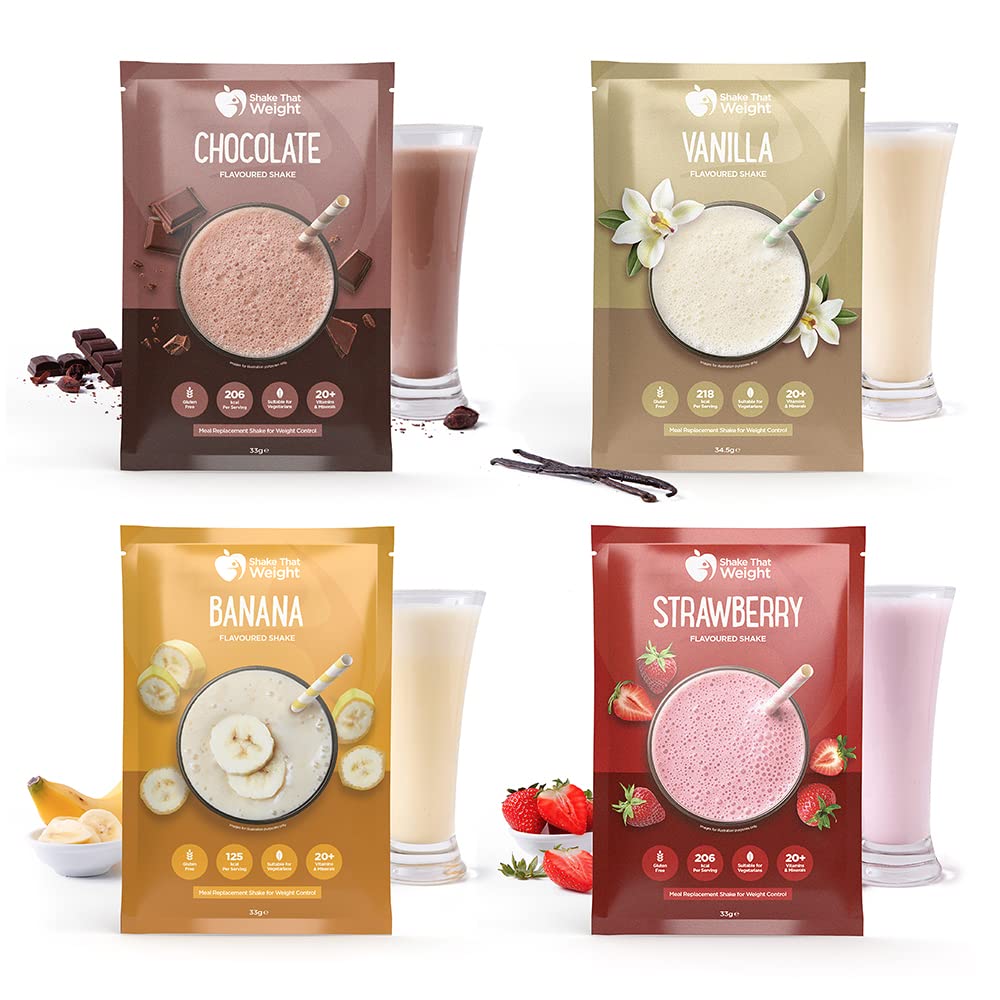 Shake That Weight Variety Shakes - 21 Meals, Chocolate, Vanilla, Banana, Strawberry, Gluten-Free Meal Replacement Shakes, High Protein, Low Calorie, Vegetarian
