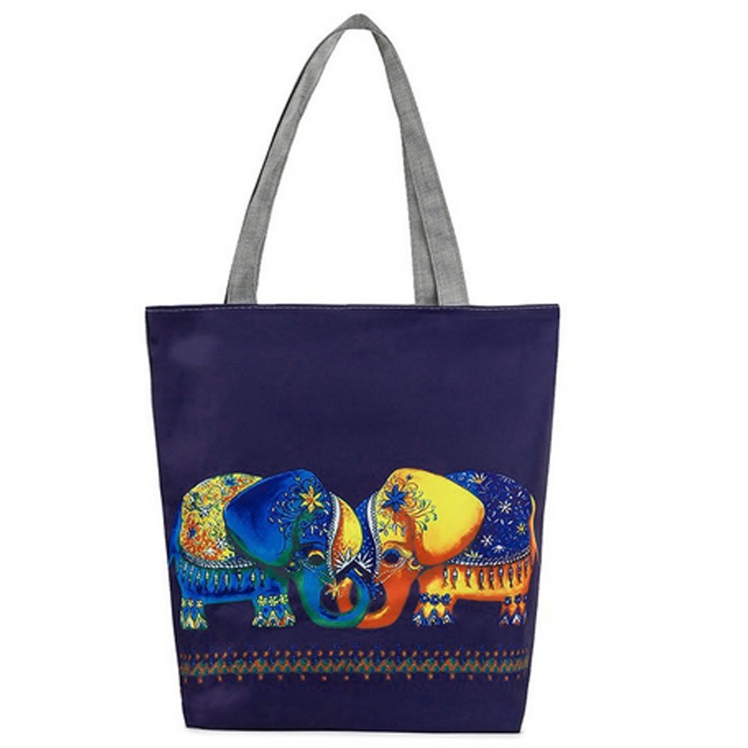 LA HAUTE Canvas Tote Bags Lovely Elephant Print Summer Beach Handbags Shoulder Bags Large Shopping Bags