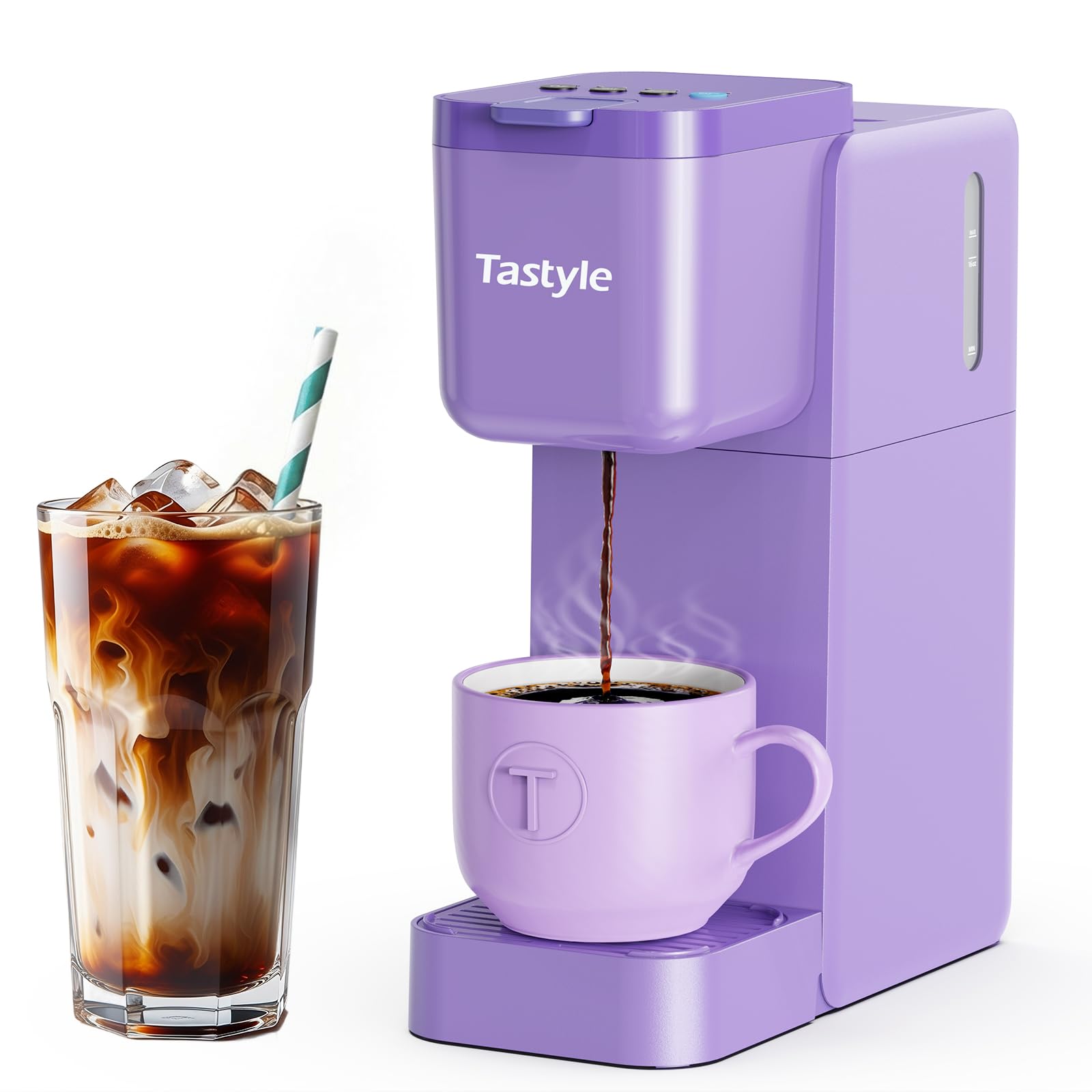 Photo 1 of Tastyle Single Serve Coffee Maker Hot and Iced with Bold Brew, Small Coffee Machine for K Cup and Ground, Fits 7.3'' Travel Mug, Brews up to 16 Oz, 5 Cup Sizes, Compact for Office, RV& Hotel, Lavender