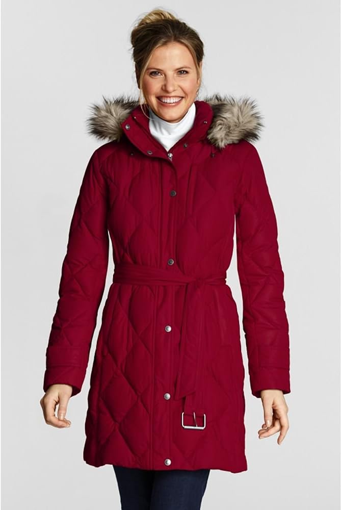Lands' End Women's Petite Diamond Down Coat, L, Rich Red at Amazon