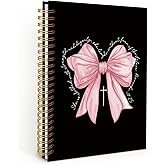 Wheatwin Bible Journal for Women Girls, Pink Bow Christian Girl Energy Journal, Christian Art Gifts Prayer Journal for Woman, Cute Gifts Preppy Cute Notebook, Pink Bow Coquette Stuff Notebook 5.5x8.3