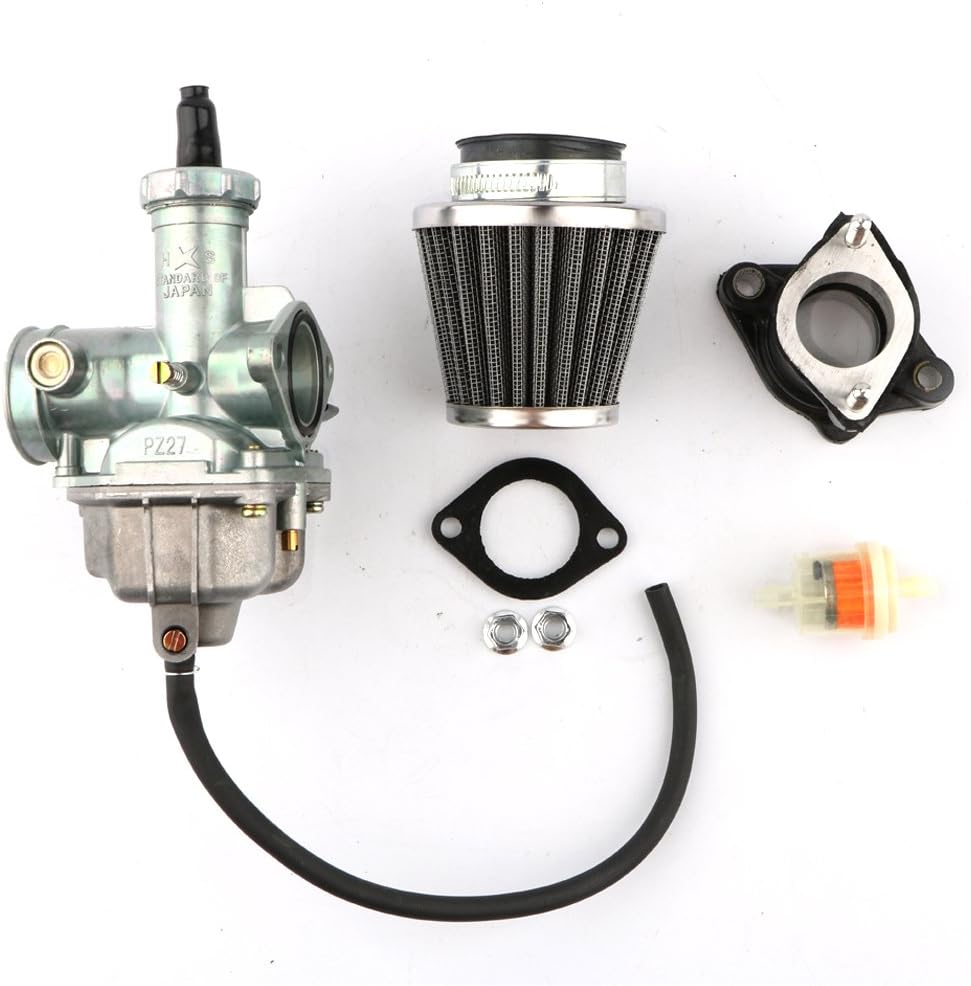 Pasen Povor PZ27 Carburetor Cable Choke 38mm Air Filter 27mm Intake Manifold Pipe Fuel Filter for CG 125cc 150cc 200cc Taotao Roketa Sunl ATV Dirt Bike Go Kart Moped Scooter