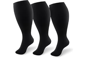 TRIITECH 3 Pair Plus Size Compression Socks for Women and Men,20-30mmHg Wide Calf Knee High Compression Stockings for Circula