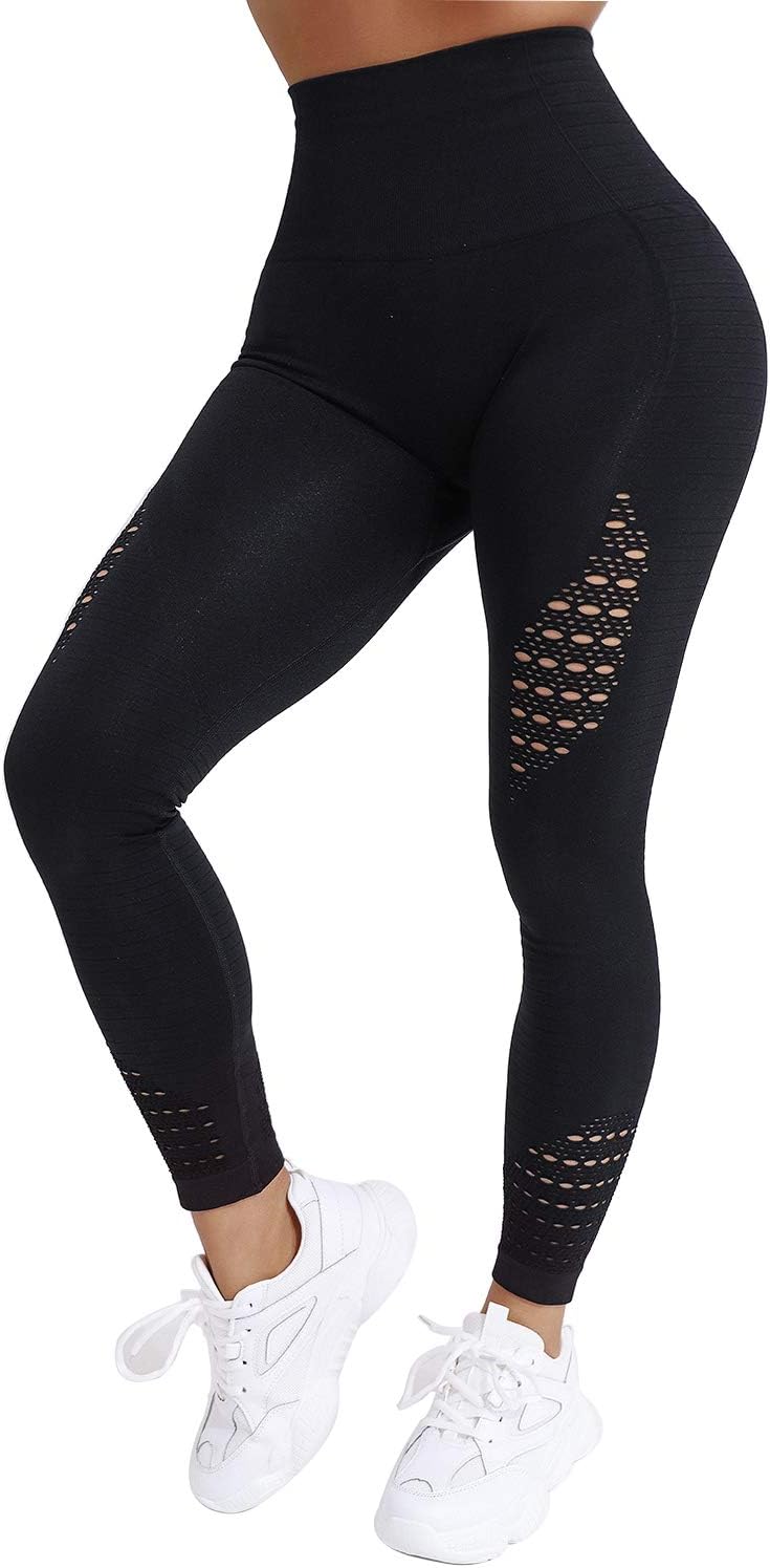 NORMOV High Waist Seamless Gym Leggings for Women Hollow Compression Workout Yoga Pants