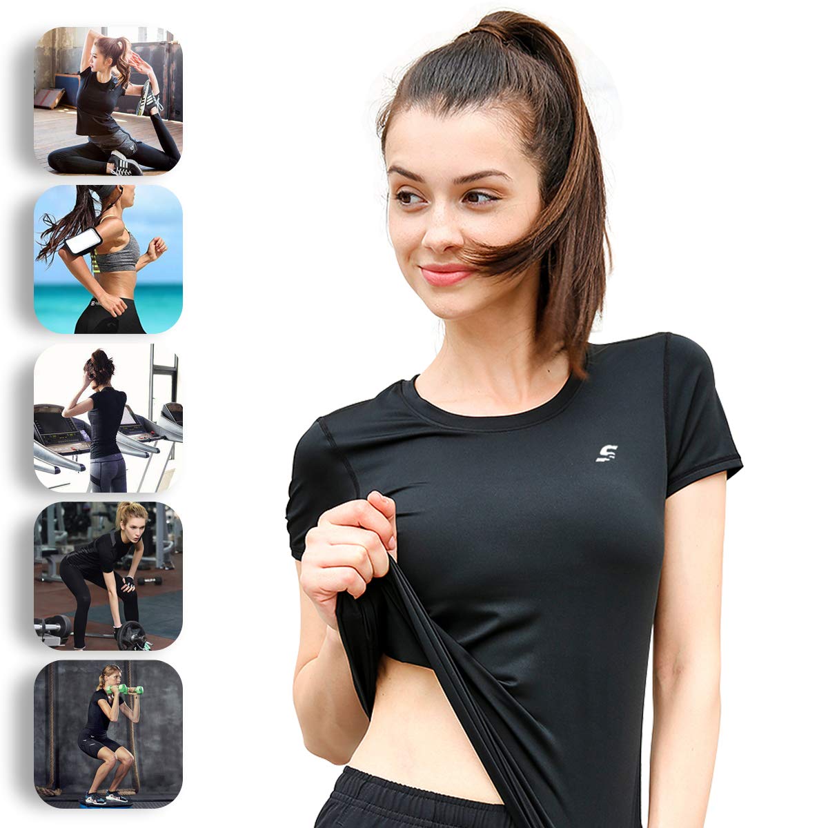 SS COLOR FISH Black Compression Shirt Women Baselayer L