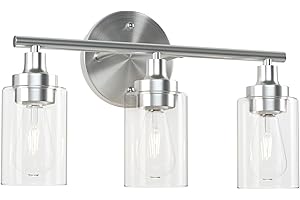 VONLUCE Bathroom Light Fixtures, 3-Light Vanity Lights, Bathroom Light Over Mirror with Clear Ribbed Glass Shades, Modern Vanity Light for Bathroom, Wall Light with Nickel Finish
