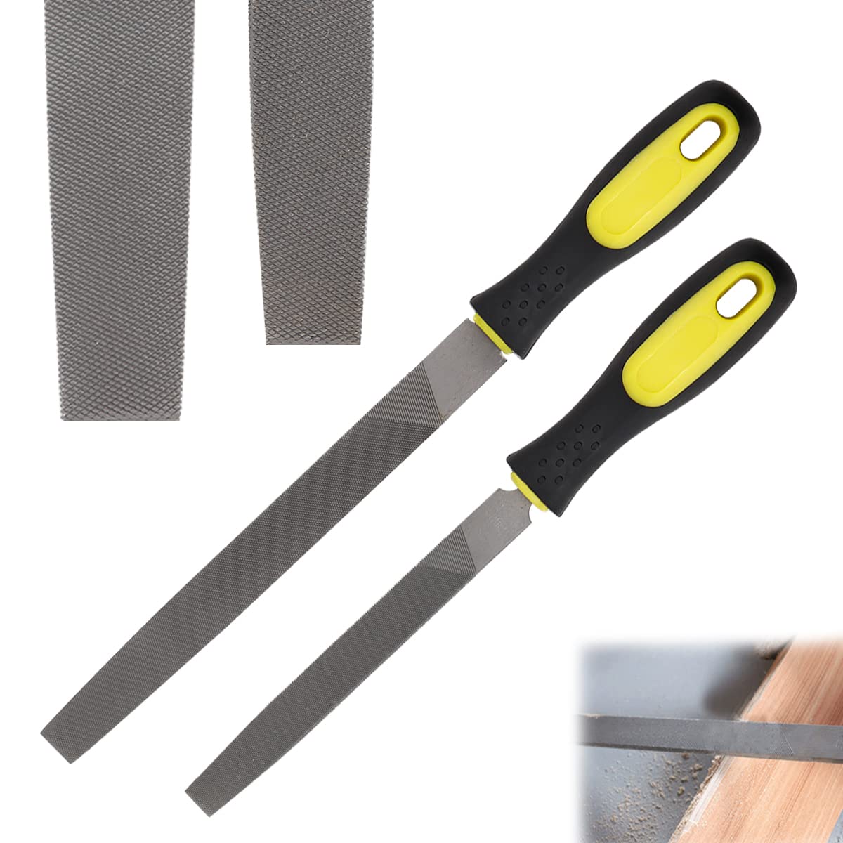 FERCAISH 2 Pcs Flat Mill File Set, 6 inch and 8inch File Sharpening Tools - T12 Carbon Steel Edge Metal File Sharpening for Drills and All Edge, with Comfortable Hand Grip Handles