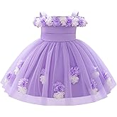 IDOPIP Infant Baby Flower Girl Dress Cold Shoulder Toddler Birthday Dresses Pageant Wedding Party Baptism Tulle Tutu Gown