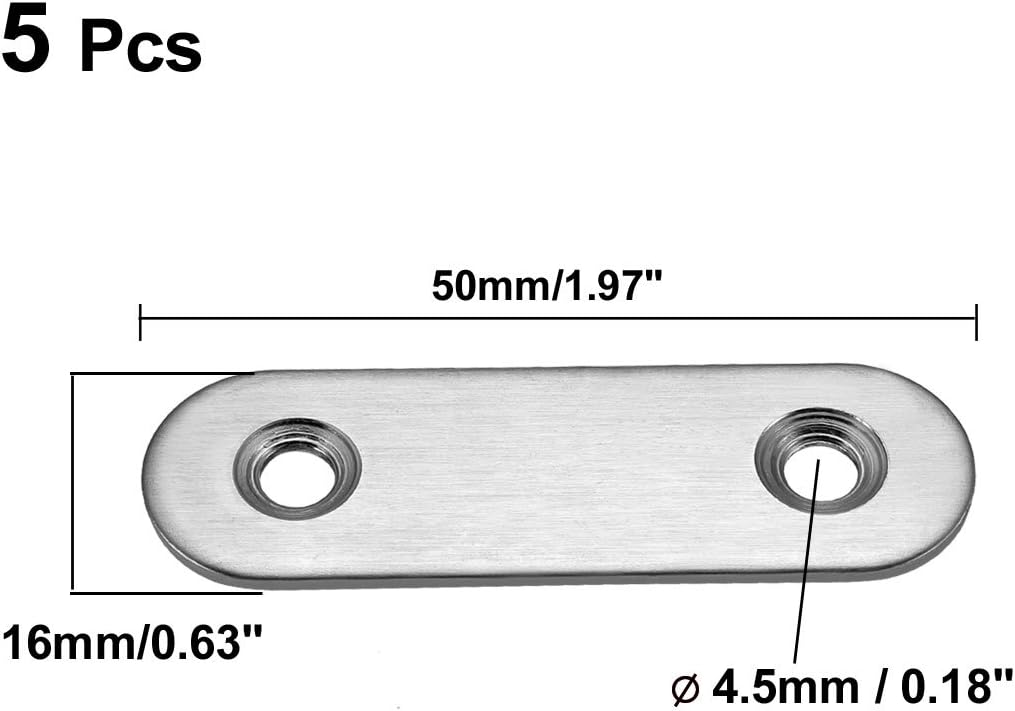 sourcing map Repair Plate, 50mmx16mm, Flat Fixing Mending Corner Brace Bracket Connector, Pack of 5, Silver, 50mm x 16mm - Image 3