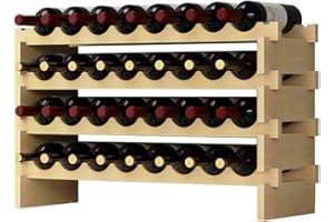 soges Wine Rack 32 Bottle Stackable Wine Storage Wood Wine Display Racks Free Standing Wine Shelf, BY-WS4832M