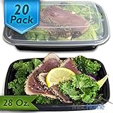 [20 Pack] 28 Oz. Meal Prep Containers BPA Free Plastic Reusable Food Storage Container Microwave & Dishwasher Safe w/ Airtight Lid For Portion Control & Bento Box Lunch Box
