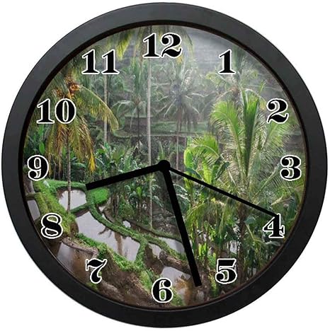 Amazon Co Jp 壁掛け時計 バリ畑自然緑水田テラスおしゃれ掛け時計ートでスタイリッシュな装飾的な掛け時計 12インチ ホーム キッチン