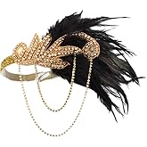 1920s Flapper Headband Roaring Vintage Feather Headpiece Gold Bling Rhinestone 20s Gatsby Hair Accessories for Women
