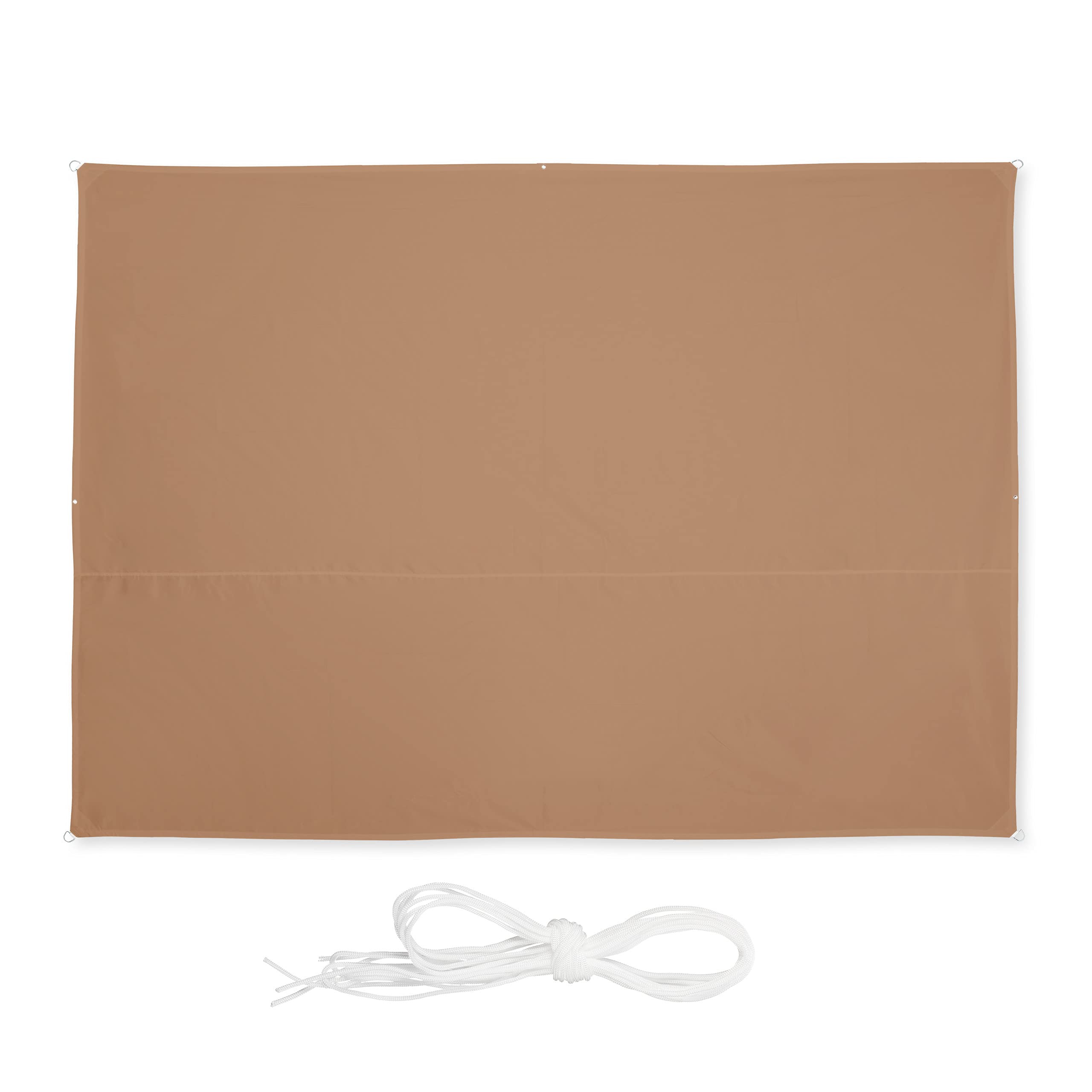 Relaxdays Rectangular Sun Sail 2.5 x 3.5 m, Water-Repellent, UV-Resistant, Guy Ropes, Patio, Balcony, Coffee Brown, 2.5 x 3.5 cm