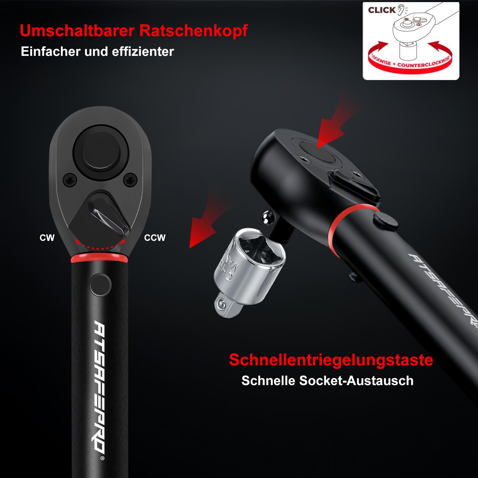 ATsafepro Drehmomentschlüssel fahrrad 1/4",61-teiliger Drehmomentschlüssel Klein 3-25Nm,Magnetischer Ratschen-Satz mit Bits + Verlängerung,Für Fahrrad, Motorrad & DIY 3