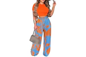 BFFBABY 2 Piece Outfits for Women Short Sleeve Crop Top High Waist Wide Leg Long Pant Sets Tracksuit Sport Set