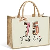 WFDN Jute Canvas Tote Bag for Women - 40th 50th 55th 60th 65th 70th 75th 80th Birthday, Mother's Day, Christmas Gift