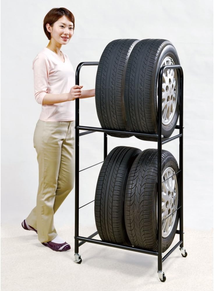 Amazon Co Jp タイヤラック タイヤスタンド 4本収納 キャスター付き 専用カバー付き ホーム キッチン