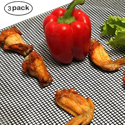 BBQ Grill Mesh Mat - Non-Stick Cooking Mats for Grilled Vegetables/Fish/Fajitas/Shrimp, Grilling Sheet Liner, Reusable Grill Accessories - Use on Gas, Charcoal, Electric Barbecue (15.7" x 13", 3 Pack)