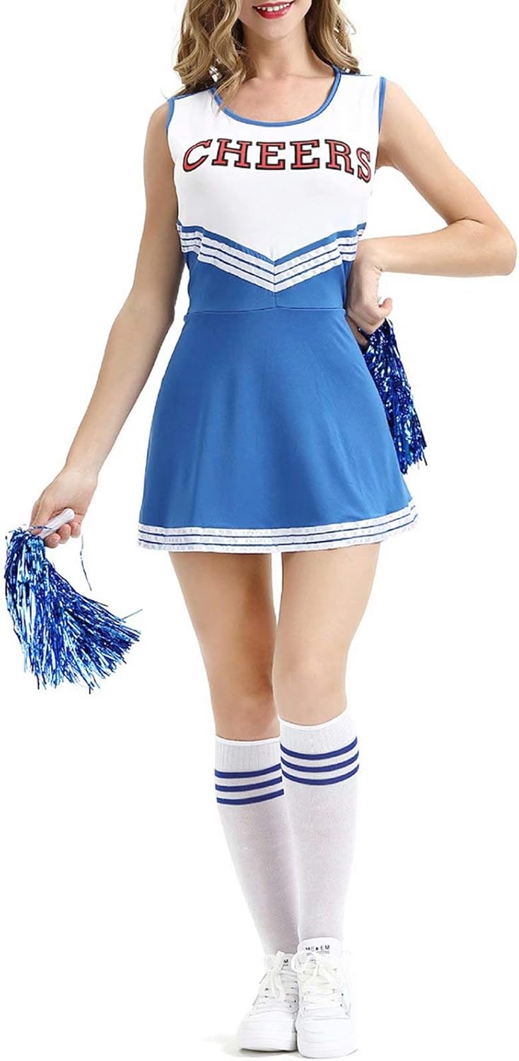 Women's Cheerleader Costume High School Cheerleading Outfit Halloween Cheer Girl Fancy Dress