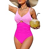 Tempt Me Women One Piece Swimsuit - Tummy Control Bathing Suits Cutout V Neck Twist Front Swimwear
