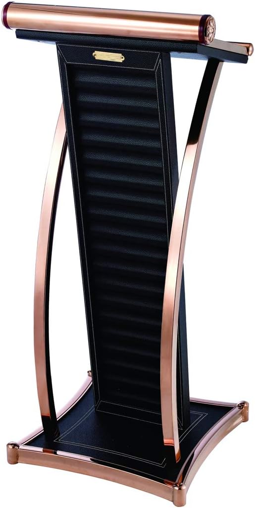 VINN DUNN Presentation Lectern Stand With Black Leather & Wood Base&Stainless Steel Desktop Podium