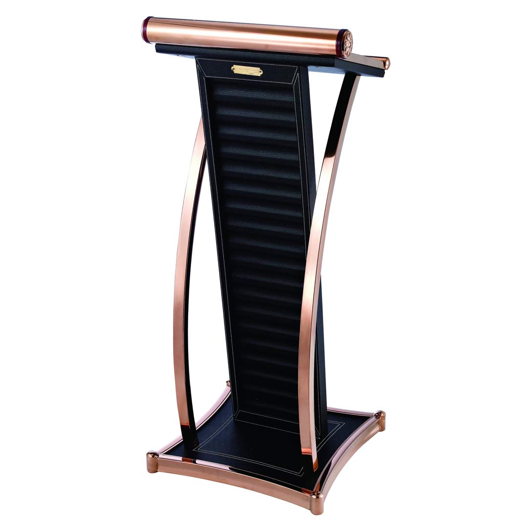 VINN DUNN Presentation Lectern Stand With Black Leather & Wood Base