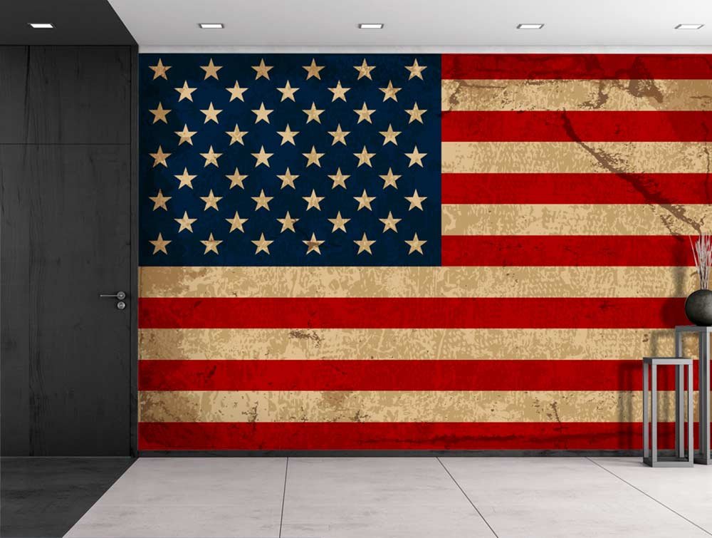 Large Wall Mural Vintage American Flag Vinyl Wallpaper Removable