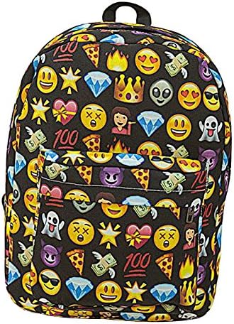 shakeball Fashion Cute Emoji Expression Print Backpack Women Gifls Shopping Outdoor Sports Travel Camping School Bag (Black)