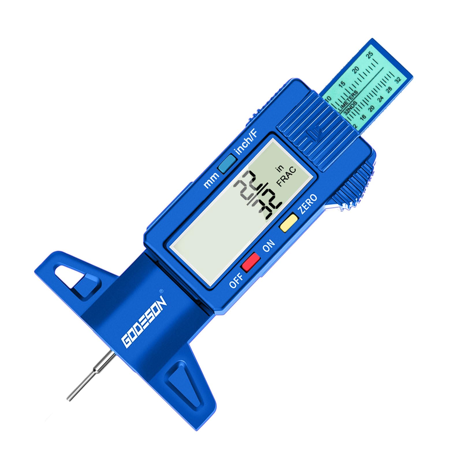 Photo 1 of GODESON Tire Tread Depth Gauge, Digital Tire Tread Depth Gauge with 3 Modes-Fractional Inch,Blue Tire Depth Gauge with Color-Coded Bar,Tread Depth Gauge Suitable for All Vehicle Tires
