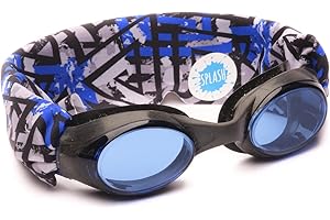 Splash Place SWIM GOGGLES with Fabric Strap - Adult & Kids Swim Goggles - BLUES & GREENS