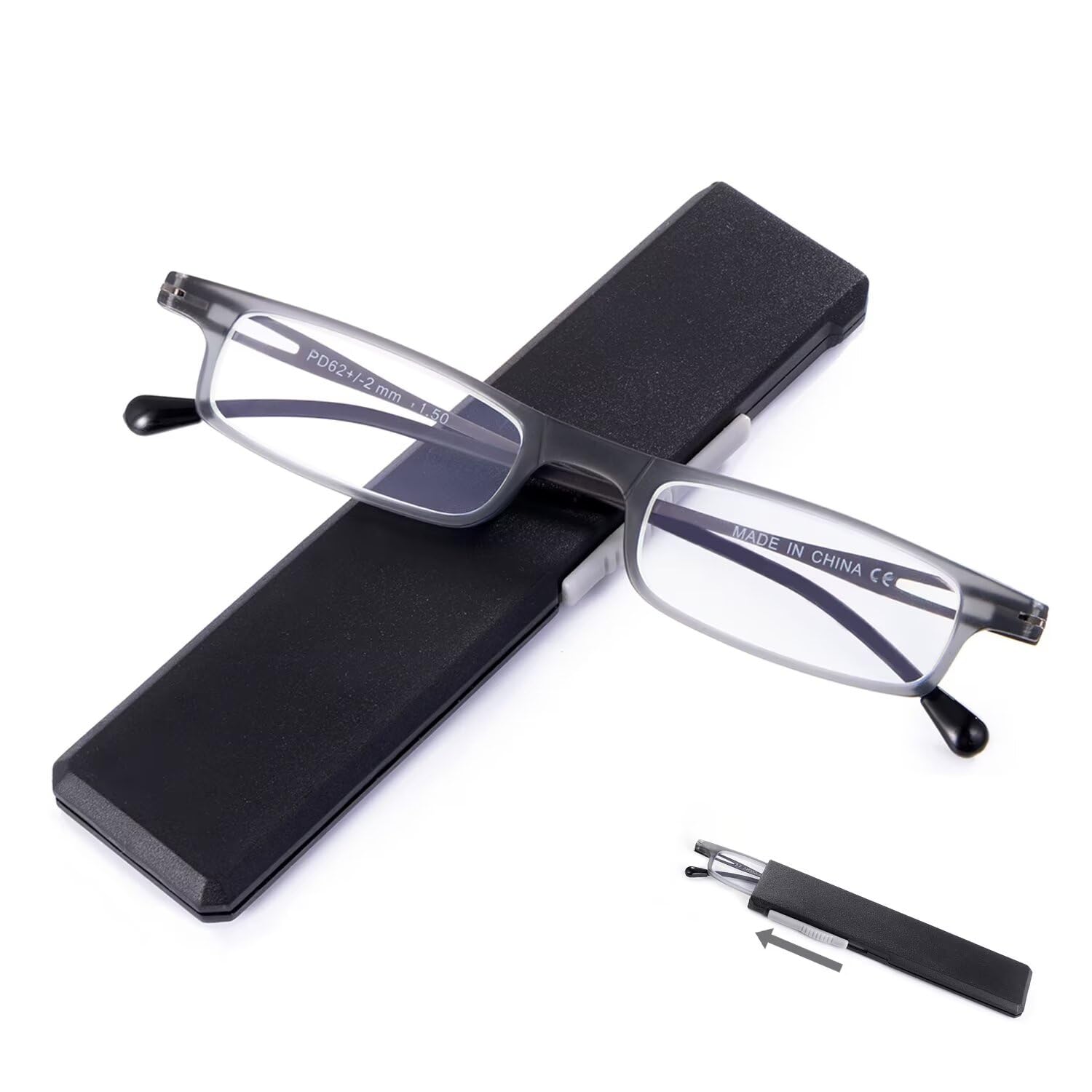 SKYWAY Ultra thin Folding Reading Glasses for Women Men Metal Lightweight Blue Light Blocking Foldable Compact Computer Glasses Grey +1.0 — image 1