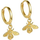 Dangle Honey Bee Small Huggie Hoop Earrings 925 Sterling Silver Cartilage Bumble Bee Drop Dangling Earring Hypoallergenic Pierced Wrap Cuffs Cute Jewelry Gifts for Women Girls Daughter