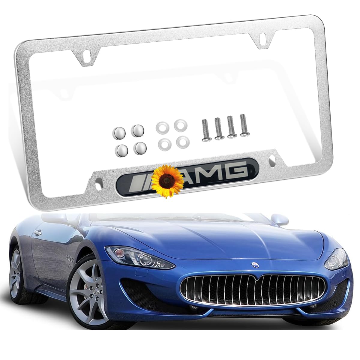 Photo 1 of 1 Pcs 3D Aluminum Alloy License Plate Frames for Car,Bracket Holder Universal for Cars, Trucks and SUVs - Silver