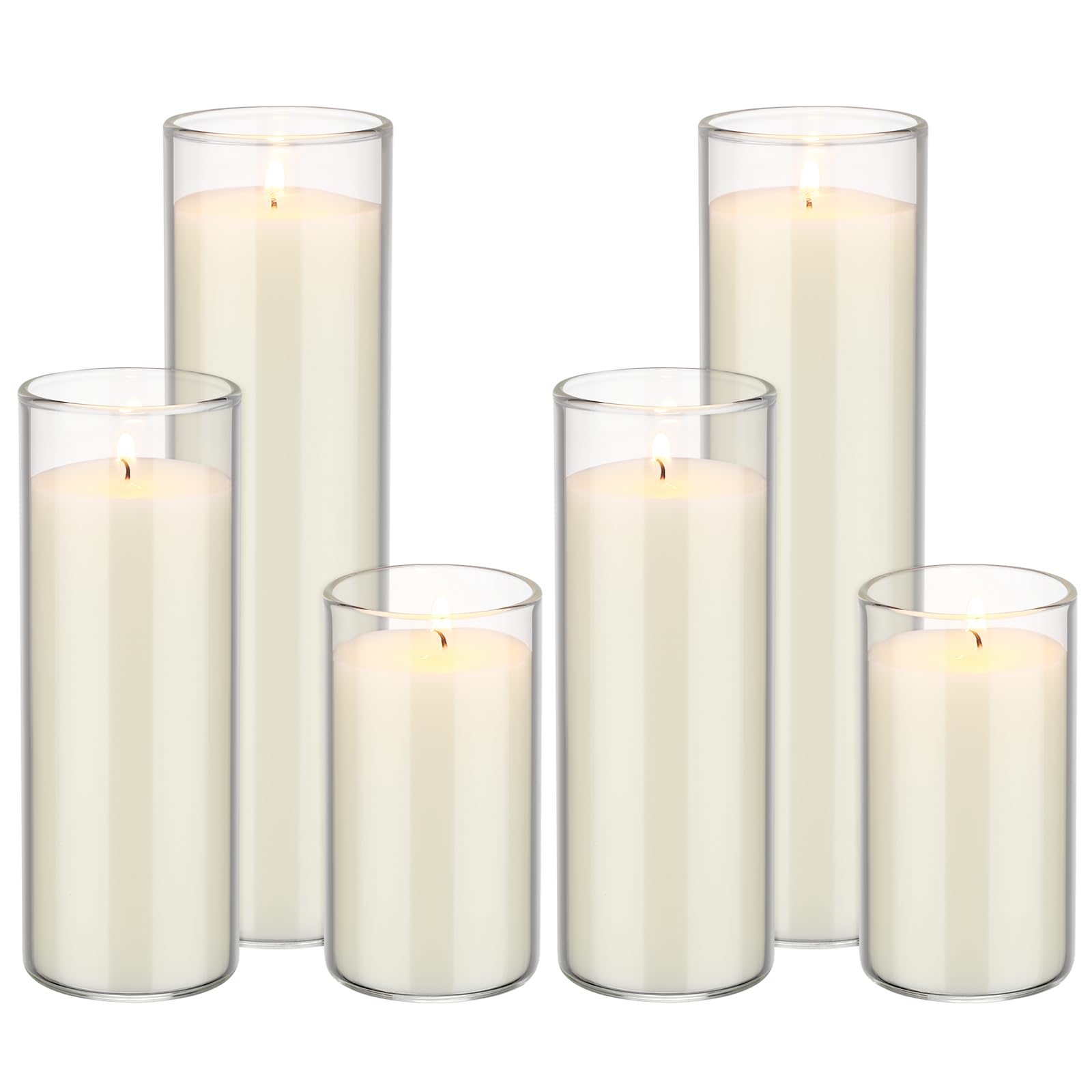Photo 1 of **5 OUT 6 ACCOUNTED FOR 1 IS BROKEN** MTLEE 6 Pack Pillar Candles in Glass Cylinder for Wedding Decoration Soy Wax Votive Candles Bulk for Home Church Prayer Party