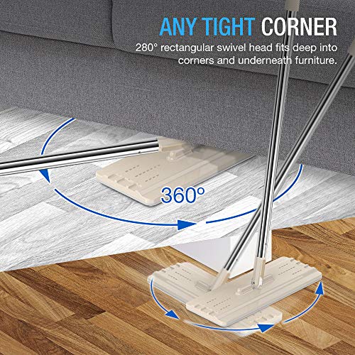 TETHYS Flat Floor Mop and Bucket Set for Professional Home Floor Cleaning System with Aluminum Handle/2-Washable Microfiber Pads Perfect Home + Kitchen Cleaner for Hardwood, Laminate, Tiles, Vinyl