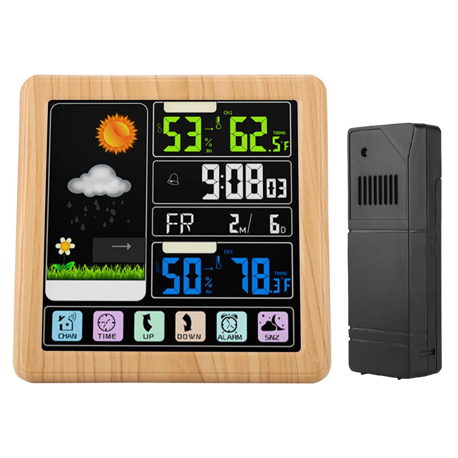 Lazmin TS-3310 Wireless Weather Station, Multifunctional Digital Full Touch Screen Weather Clock For Indoor Outdoor(Wood Pattern)
