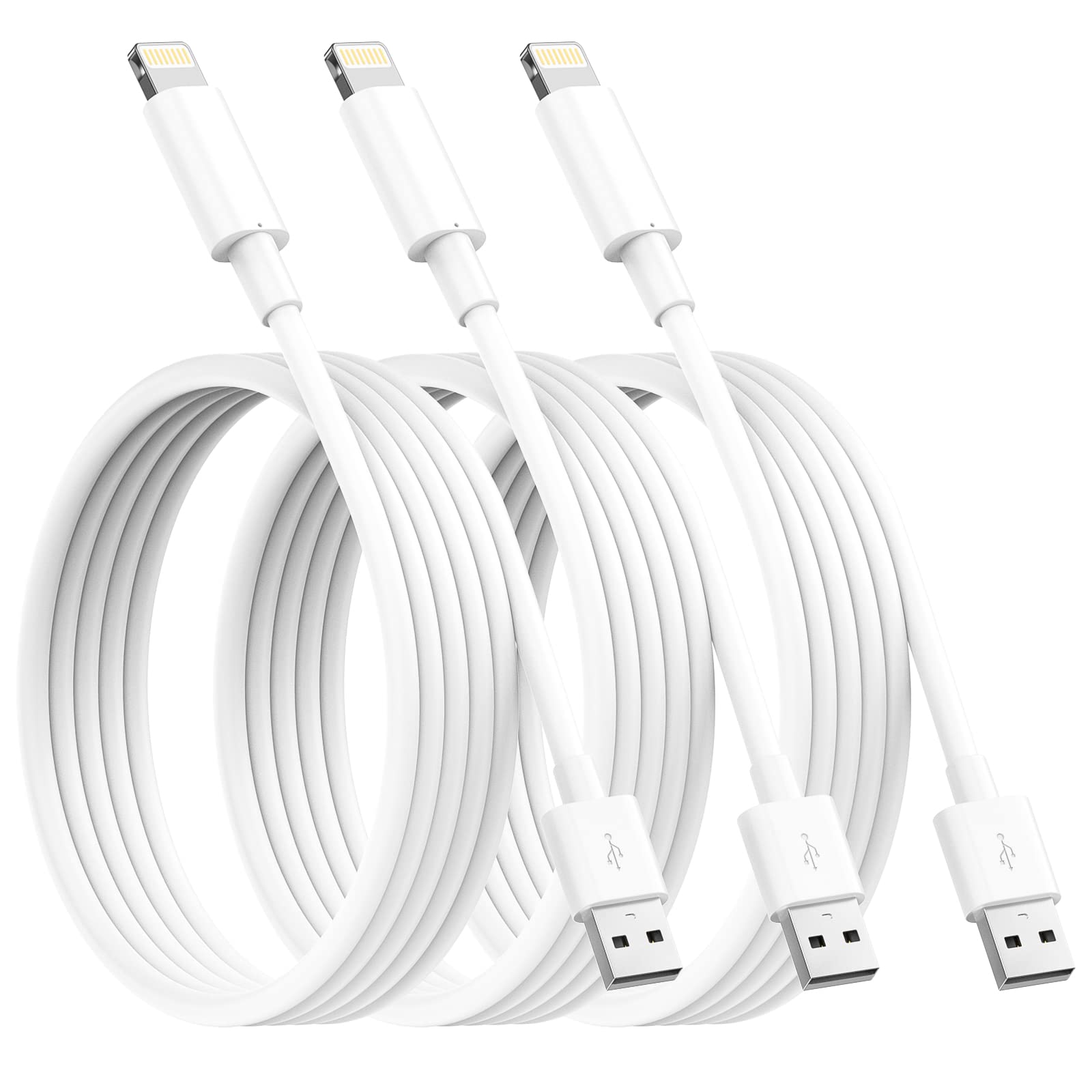 Marchpower 3 Pack 3M iPhone Charger Cable, MFi Certified Lightning Cable, Extra Long Charging Cable iPhone Leads for iPhone 13 12 Mini Pro 11 Pro XS Max X XR 8 7 6 6 Plus, iPad, iPod - White