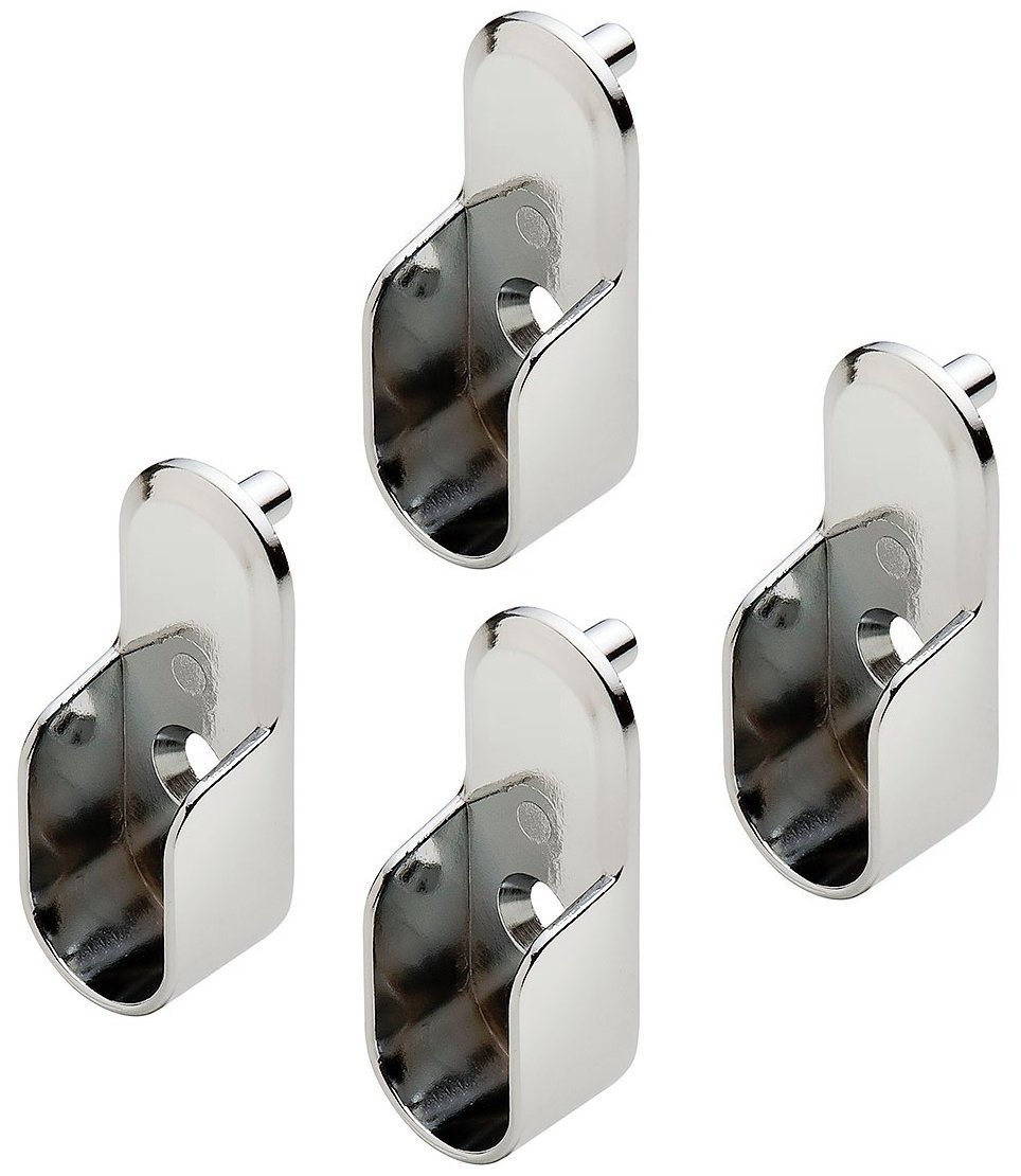 Oval Closet Rod End Supports w/ Rear Facing 5mm Pins - 15mm x 30mm - Polished Chrome Finish - Set of 4